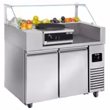 Commercial Refrigerated Prep Table PREMIUM – Glass Top – 2 Doors – 1210 mm – for 9× GN 1/6 - with Crêpes Plate included (3 kW)