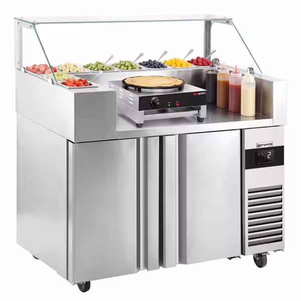 Stół chłodniczy sałatkowy - 1210x700mm - 2‑drzwiowy - na 9x GN 1/6 - z nadstawką szklaną