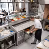 Masă frigorifică pentru preparare pizza ECO - cu blat din granit - 1400x700 mm - cu 6 sertare 1/2 - cu vitrină de ingrediente - 6x GN 1/4