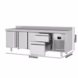 طاولة مبردة PREMIUM PLUS - 2452x600mm - مع 3 باب - مع 2 درج - حاجز خلفي