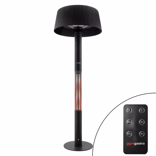 Floor-standing radiant heater with round shade – 3 kW – includes remote control & timer