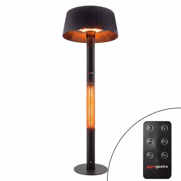 Parasol chauffant professionnel sur pied avec réflecteur rond - 3 kW - avec télécommande et minuterie