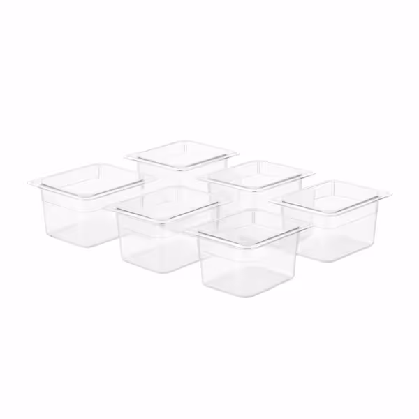 (6 pièces) Bac en Polypropylène - GN 1/6 - Translucide - 1,5 L - Hauteur : 100 mm