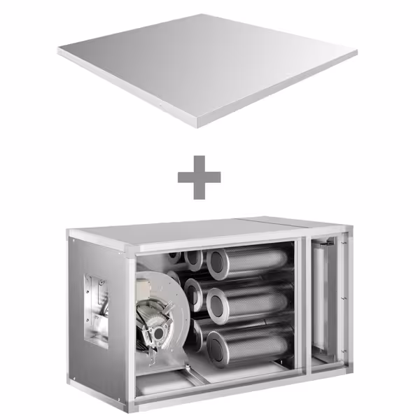 Unité de filtration à charbon actif pour hotte professionnelle avec ventilateur intégré - 2000m³/h - avec préfiltre et filtre à charbon actif - panneau de protection inclus