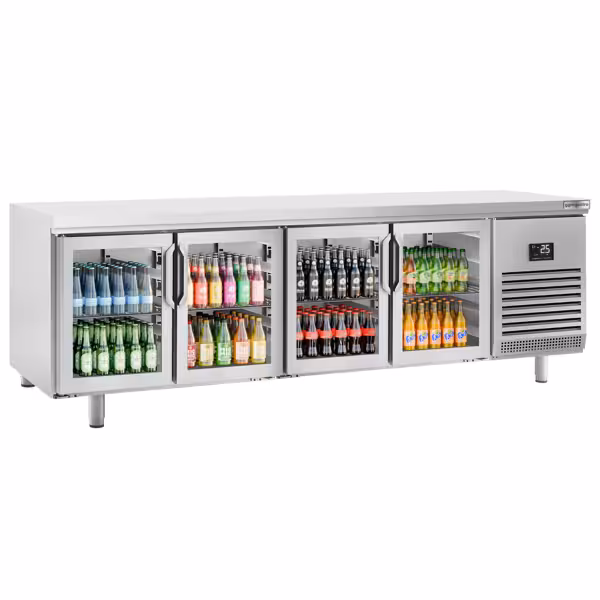 Koelwerkbank PREMIUM PLUS - 2752x800mm - 850 liter - met 4 glazen deur(en)
