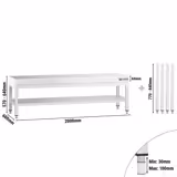 Ruostumattomasta teräksestä työpöytä PREMIUM - 2000x600 mm - alatasolla