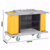 Commercial Housekeeping Trolley - 2 laundry bags, 1 top shelf with compartments, 3 bottom shelves - Polypropylene (PP) frame - Grey