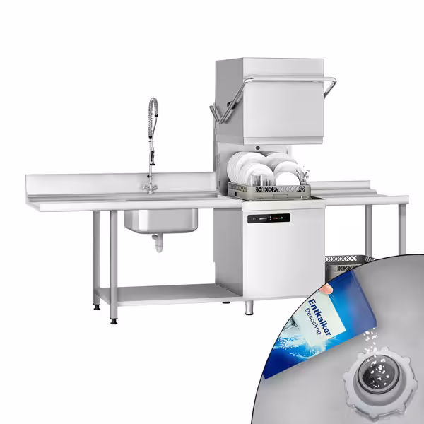 Pass Through Dishwasher - Mechanical Controls - 7.1kW - incl. Inlet Table right, Outlet Table right - with Integral Water Softener - with Detergent & Rinse Aid Dosing Pumps