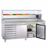 Commercial Pizza Prep Counter - Granite Top ECO - 2025x800mm - with 2 doors & 7 drawers - incl. refrigerated topping unit - 9x GN 1/3