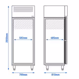 Koelkast RVS PREMIUM - GN 1/1 - GN 2/1 - 700mm - 700liter - tot +8°C - met 2 glasdeuren - geforceerde koeling, LED‑verlichting & automatische ontdooiing
