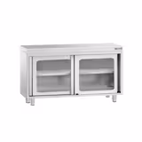 Edelstahl Arbeitsschrank PREMIUM - 1200x600mm - mit Glasschiebetür