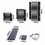 Büfé állvány - rozsdamentes acél és plexi - 355x355 mm - Magasság: 600 mm - tartozék: 3 melamin tál