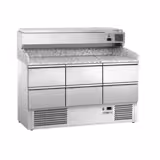 Commercial Pizza Prep Counter - Granite Top ECO - 1400x700mm - with 0 doors & 6 dough drawers 1/2 - incl. refrigerated topping unit - 6x GN 1/4