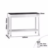 Masă lucru inox PREMIUM din inox - 1000x800mm - cu raft de bază - incl. blat de granit