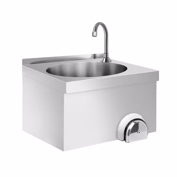 Handspoelbak - Roestvrij staal - met kniebediening (koud & warm water aansluiting)