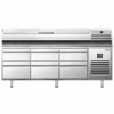 Commercial Pizza Prep Counter - Granite Top PREMIUM PLUS - 1980x700mm - with 0 doors & 6 drawers - incl. refrigerated topping unit - 9x GN 1/4