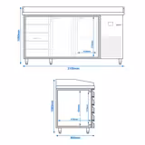 Pizzakylbänk PREMIUM - 2100x800mm - 2 dörrar och 5 lådor