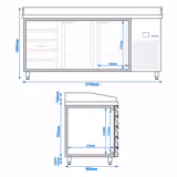 Pizzakylbänk PREMIUM - 2100x800 mm - granitskiva - med 2 dörrar & 5 lådor