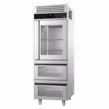 Glass Door Upright Fridge Stainless steel PREMIUM - GN 2/1 - 700L - with 1 glass door - 2 drawers