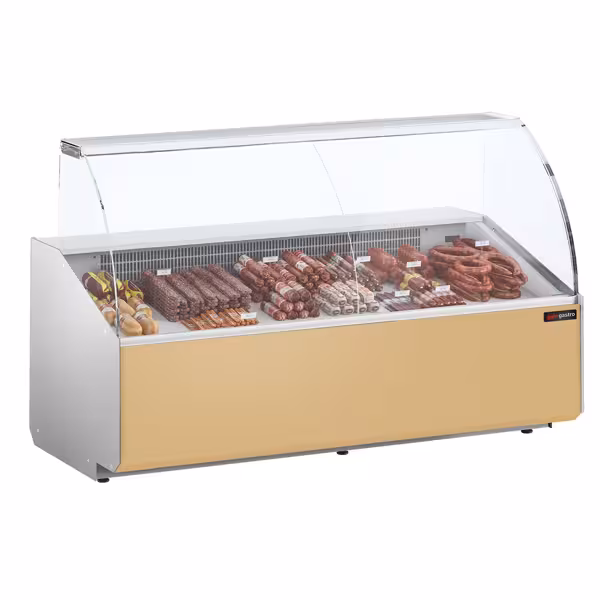 Βιτρίνα ζαχαροπλαστικής - 2506x979 mm - 512 λίτρα - Πρόσοψη Μπεζ - πίσω πλευρά 4 πόρτες - Στατική ψύξη