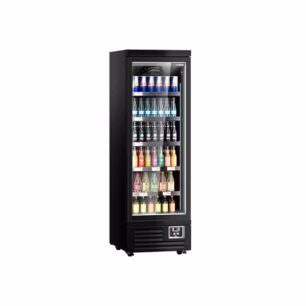 Vitrine murale réfrigérée - 630mm - 443L - avec 1 porte battante vitrée & 5 étagères - arrière fermé - Noir