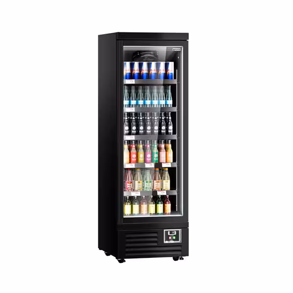 Murale Refrigerato Professionale - 630mm - 443l - +0°/+8°C - con 1 porte a battente in vetrocamera & 5 ripiani - Nero