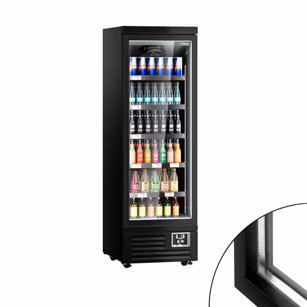 Commercial multideck display fridge - 630mm - 443L - with 1 hinged glass door & 5 shelves - Black