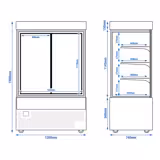 Kühl- & Kuchenvitrine - 1200mm - Doppelverglasung - mit 3 Ablagen & Spiegelfront - Schwarz