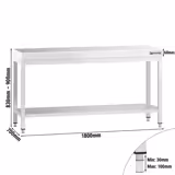 Edelstahl Arbeitstisch PREMIUM - 1800x700mm - mit Grundboden ohne Aufkantung