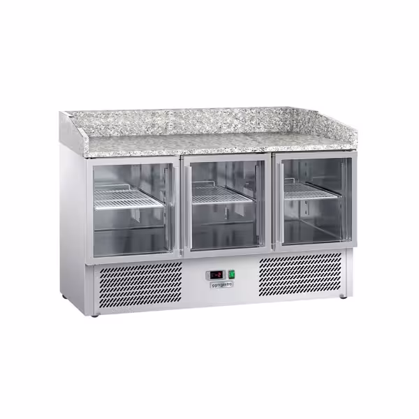 طاولة تحضير بيتزا مبردة ECO - 1400x700 mm - مع 3 أبواب زجاجية - سطح عمل جرانيت