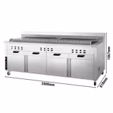 Charcoal - Griglia a carbone professionale - per Adana e Shish Kebab (orizzontale) - 30 spiedi a rotazione automatica - 2000mm - con 4 cassetti raccogli-cenere - con 30 spiedi