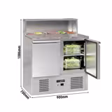 Saladette réfrigérée ECO - 903mm - 240L - façade noire - 2 portes - avec découpe pour 5x GN 1/6 & Couvercle inox - plan de travail en granit noir