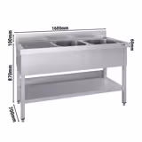 Stainless Steel Commercial Sink Unit ECO - 1600x700mm - with Double Bowl Right-hand - with Undershelf - with Upstand