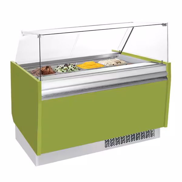 Vetrina Gelato LIAM - 1562mm - Refrigerazione statica - per 13+13x Vasca da gelato da 5 Litri - Hellgrün