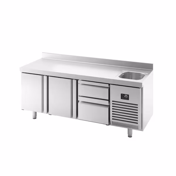 Koelwerkbank PREMIUM PLUS - 1960x700mm - 465 liter - met 2 deuren - met 2 lades - opstand