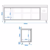 Koelwerkbank PREMIUM PLUS - 2452x600mm - 1 deur - 6 lades - met spatrand - 510 liter