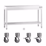Table de travail en inox PREMIUM - 1400 x 600 mm - avec tablette inférieure et roulettes