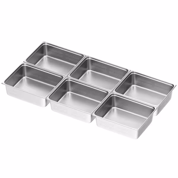 (6 stuks) RVS GN-bak GN 2/1 - geperforeerd - Diepte: 200mm