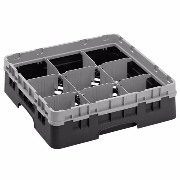 CAMBRO | CAMRACK® - Glazenwasmand 1/1 - 9 vakken - met 1 verlengstuk - 500x500mm - Zwart