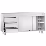 Armoire de travail en  inox  PREMIUM - 1800x700 mm - avec 3 tiroirs à gauche          