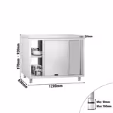 Tavolo armadiato passante in acciaio inox PREMIUM - 1200x600mm - con 4 porte scorrevoli su due lati