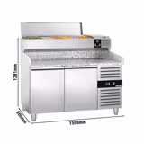 Mesa pizzera refrigerada PREMIUM - 1500x800mm - encimera de granito - con 2 puertas ciegas - incl. vitrina refrigerada superior - 6x GN 1/3