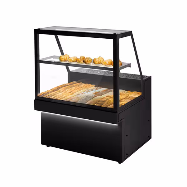 Banco alimentare non refrigerato TORONTO - 1300x800mm - Pannello frontale nero - piano di lavoro in granito nero - con 1 ripiano