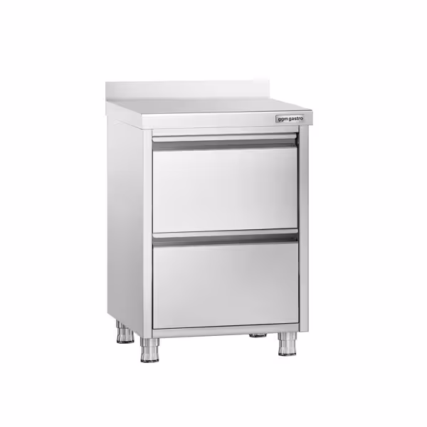 Armário de trabalho em aço inoxidável PREMIUM - com 2 gavetas e alçado posterior - 500x600mm