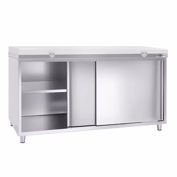 Armário de trabalho em aço inoxidável PREMIUM - 1,8 m - com porta de correr - inclui placa de corte  (Branco)