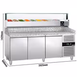 Commercial Refrigerated Pizza Prep Counter PREMIUM - 2000x800 - 3 Doors - Top Display Rail LED - 9x GN 1/3