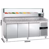 Table réfrigérée pour pizza PREMIUM - 2000 x 800 mm - avec 3 portes - incl. vitrine réfrigérée avec LED - 9 x GN 1/3