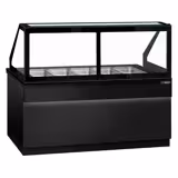 Saladette réfrigérée TORONTO - 2000mm - façade noire - 3 portes - avec vitrine de comptoir pour 5x GN 1/1 & 1 étagère - plan de travail en granit noir - 1200L
