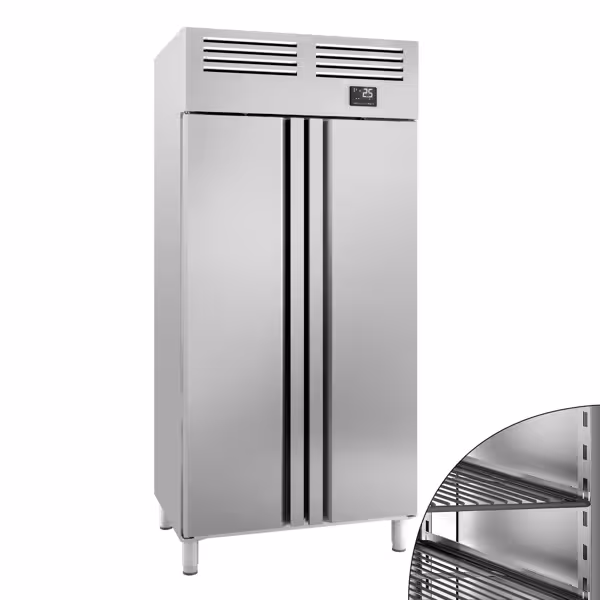 Armadio frigorifero in acciaio inox PREMIUM PLUS - GN 1/1 - 745L - fino a +8°C - con 2 porte - professionale; ventilato; LED; HACCP; Binari & Griglie portanti
