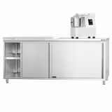 Armoire de travail PREMIUM en inox – 2000 × 600 mm – avec portes coulissantes – incl. planche à découper 1/2 blanche